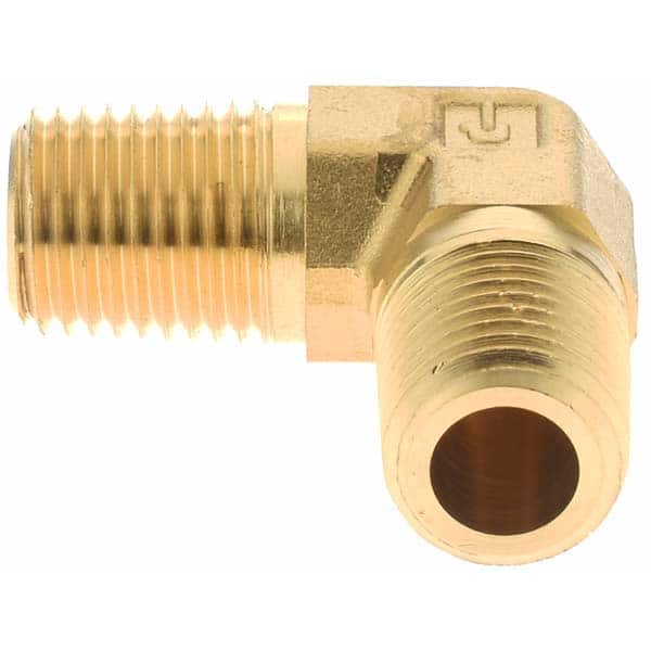 Parker - 1/4 Male Thread, Brass Industrial Pipe 90° Male Elbow - Eagle Tool & Supply