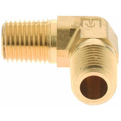 Parker - 1/4 Male Thread, Brass Industrial Pipe 90° Male Elbow - Eagle Tool & Supply
