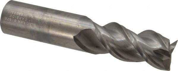 Niagara Cutter - 1", 2" LOC, 1" Shank Diam, 4" OAL, 3 Flute, Solid Carbide Square End Mill - Single End, Uncoated, Spiral Flute, 45° Helix, Centercutting, Right Hand Cut, Right Hand Flute, Series A345 - Eagle Tool & Supply