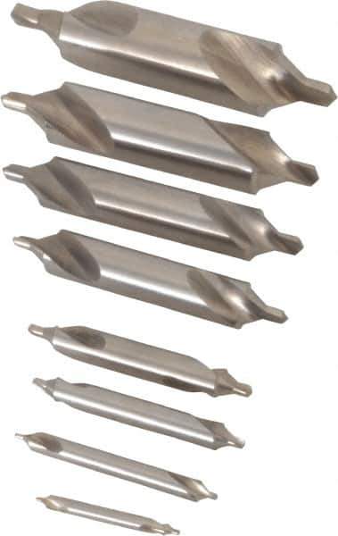 Chicago-Latrobe - 8 Piece, #11 to 18, 1/8 to 3/4" Body Diam, 3/64 to 1/4" Point Diam, Bell Edge, High Speed Steel Combo Drill & Countersink Set - 60° Incl Angle, 1/8 to 3-1/2" OAL, Double End, 217B Series Compatibility - Eagle Tool & Supply