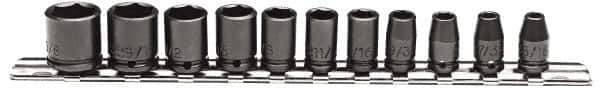 Proto - 11 Piece 1/4" Drive Impact Socket Set - 6 Points, 3/16" to 5/8" Range, Inch Measurement Standard - Eagle Tool & Supply