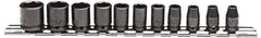 Proto - 11 Piece 1/4" Drive Impact Socket Set - 6 Points, 3/16" to 5/8" Range, Inch Measurement Standard - Eagle Tool & Supply
