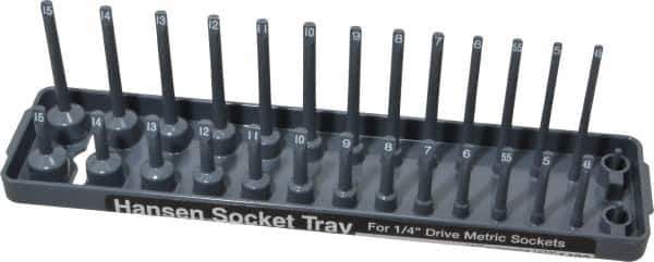 Made in USA - 28 Piece Capacity Deep & Shallow Metric Socket Tray - 1/4" Drive, Gray - Eagle Tool & Supply