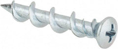 Powers Fasteners - 1/4" Diam, 1-1/4" OAL, Phillips Drive, Concrete Screw & Masonry Fastener - Steel, Chrome Finish - Eagle Tool & Supply