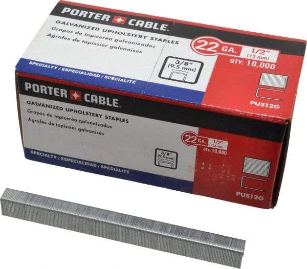 Porter-Cable - 1/2" Long x 3/8" Wide, 22 Gauge Crowned Construction Staple - Grade 2 Steel, Galvanized Finish - Eagle Tool & Supply