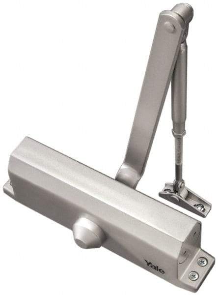 Yale - 42" Door Width, 9-3/4" Closer Body Length, Non-Handed Door Closer Manual Damper - Aluminum Finish, Non-Handed - Eagle Tool & Supply
