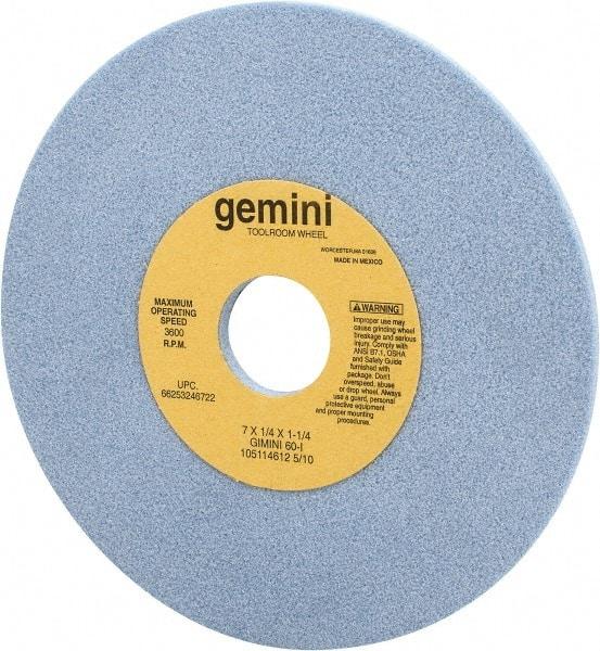 Norton - 7" Diam x 1-1/4" Hole x 1/4" Thick, I Hardness, 60 Grit Surface Grinding Wheel - Aluminum Oxide, Type 1, Medium Grade, 3,600 Max RPM, No Recess - Eagle Tool & Supply