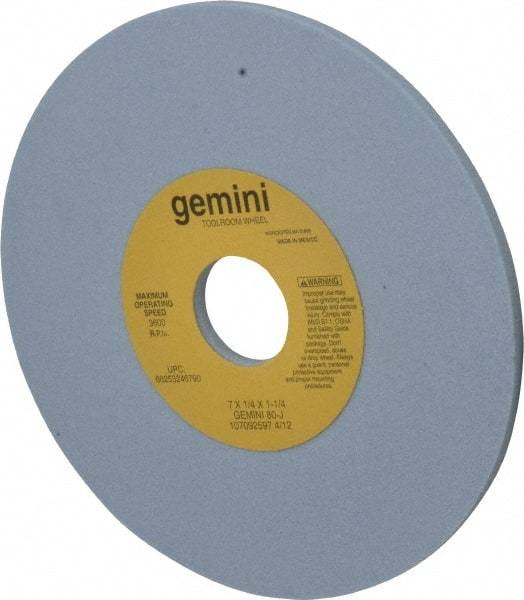 Norton - 7" Diam x 1-1/4" Hole x 1/4" Thick, J Hardness, 80 Grit Surface Grinding Wheel - Aluminum Oxide, Type 1, Medium Grade, 3,600 Max RPM, No Recess - Eagle Tool & Supply