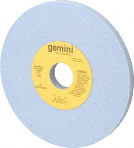Norton - 7" Diam x 1-1/4" Hole x 1/2" Thick, I Hardness, 60 Grit Surface Grinding Wheel - Aluminum Oxide, Type 1, Medium Grade, 3,600 Max RPM, No Recess - Eagle Tool & Supply