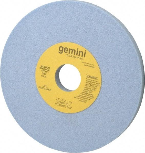 Norton - 7" Diam x 1-1/4" Hole x 1/2" Thick, J Hardness, 60 Grit Surface Grinding Wheel - Aluminum Oxide, Type 1, Medium Grade, 3,600 Max RPM, No Recess - Eagle Tool & Supply