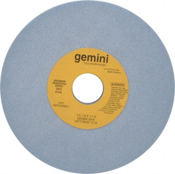 Norton - 7" Diam x 1-1/4" Hole x 1/2" Thick, K Hardness, 60 Grit Surface Grinding Wheel - Aluminum Oxide, Type 1, Medium Grade, 3,600 Max RPM, No Recess - Eagle Tool & Supply