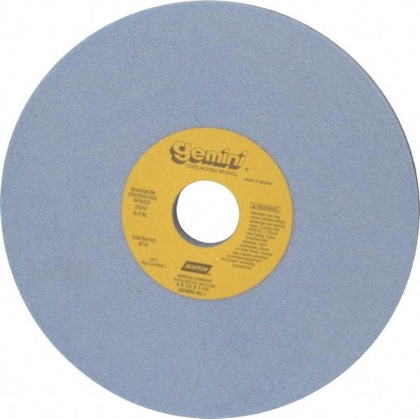 Norton - 8" Diam x 1-1/4" Hole x 1/2" Thick, J Hardness, 60 Grit Surface Grinding Wheel - Aluminum Oxide, Type 1, Medium Grade, 3,600 Max RPM, No Recess - Eagle Tool & Supply