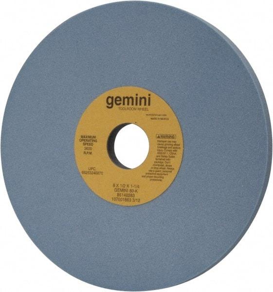 Norton - 8" Diam x 1-1/4" Hole x 1/2" Thick, K Hardness, 80 Grit Surface Grinding Wheel - Aluminum Oxide, Type 1, Medium Grade, 3,600 Max RPM, No Recess - Eagle Tool & Supply