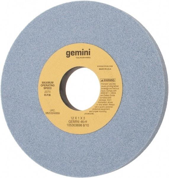 Norton - 12" Diam x 3" Hole x 1" Thick, H Hardness, 46 Grit Surface Grinding Wheel - Aluminum Oxide, Type 1, Coarse Grade, 2,070 Max RPM, No Recess - Eagle Tool & Supply