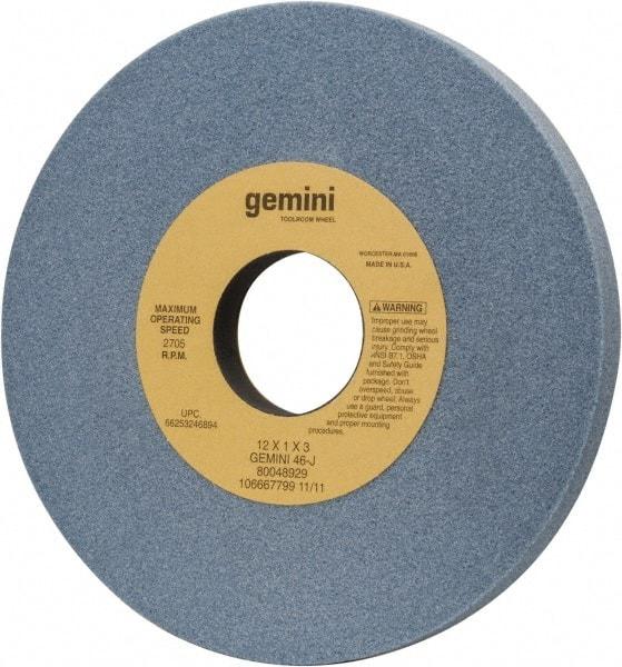 Norton - 12" Diam x 3" Hole x 1" Thick, J Hardness, 46 Grit Surface Grinding Wheel - Aluminum Oxide, Type 1, Coarse Grade, 2,705 Max RPM, No Recess - Eagle Tool & Supply