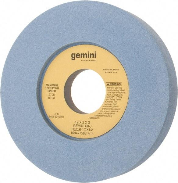 Norton - 12" Diam x 3" Hole x 2" Thick, J Hardness, 60 Grit Surface Grinding Wheel - Aluminum Oxide, Type 7, Medium Grade, 2,705 Max RPM, Two-Side Recess - Eagle Tool & Supply