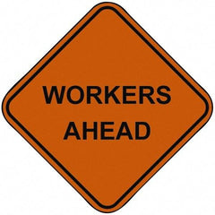 PRO-SAFE - "Workers Ahead", 48" Wide x 48" High, Nylon Construction Roadway Signs - Orange, Square, Sign Stand Mount - Eagle Tool & Supply