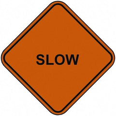 PRO-SAFE - "Slow", 48" Wide x 48" High, Nylon Construction Roadway Signs - Orange, Square, Sign Stand Mount - Eagle Tool & Supply