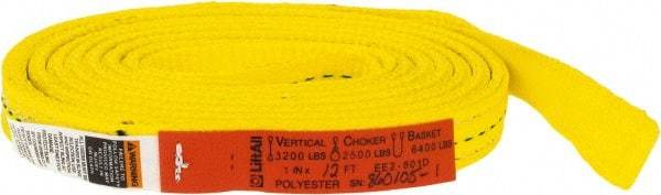 Lift-All - 12' Long x 1" Wide, 3,200 Lb Vertical Capacity, 2 Ply, Polyester Web Sling - 2,500 Lb Choker Capacity, Yellow - Eagle Tool & Supply