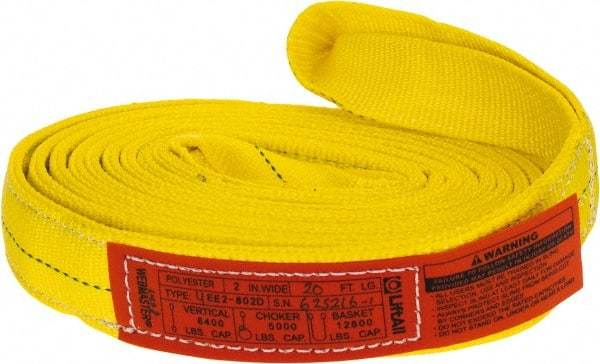 Lift-All - 20' Long x 2" Wide, 6,400 Lb Vertical Capacity, 2 Ply, Polyester Web Sling - 5,000 Lb Choker Capacity, Yellow - Eagle Tool & Supply