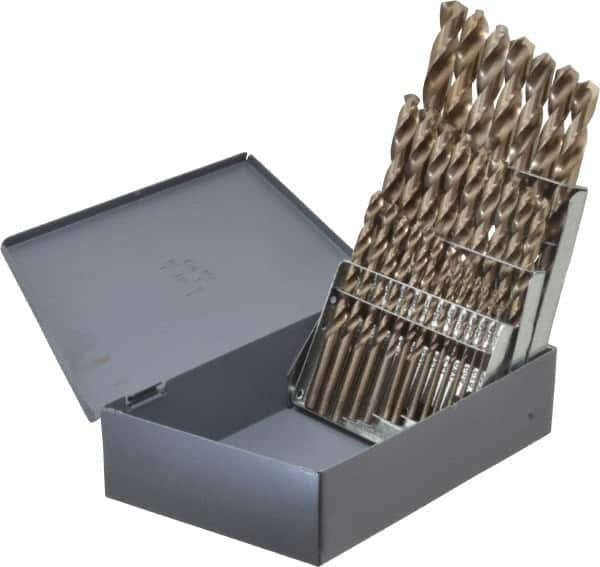 Chicago-Latrobe - 1/16 to 1/2", 135° Point, Gold Finish, Cobalt Jobber Length Drill Bit Set - Eagle Tool & Supply