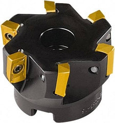 Seco - 7 Inserts, 80mm Cut Diam, 27mm Arbor Diam, 15mm Max Depth of Cut, Indexable Square-Shoulder Face Mill - 90° Lead Angle, 50mm High, AP.. 1604 Insert Compatibility - Eagle Tool & Supply
