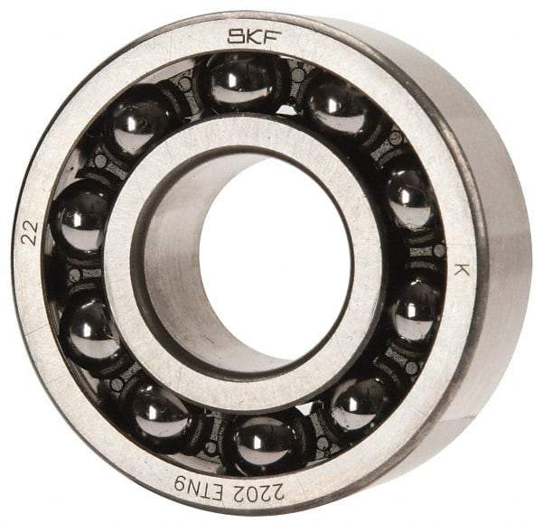 SKF - 15mm Bore Diam, 35mm OD, Open Self Aligning Radial Ball Bearing - 14mm Wide, 2 Rows, Round Bore, 459 Lb Static Capacity, 1,960 Lb Dynamic Capacity - Eagle Tool & Supply
