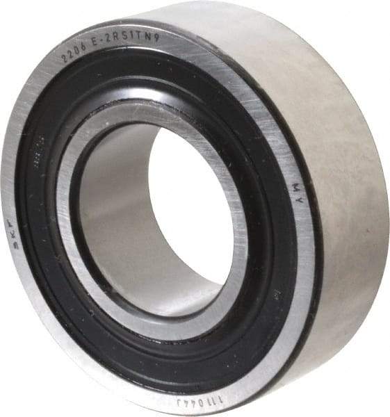 SKF - 30mm Bore Diam, 62mm OD, Double Seal Self Aligning Radial Ball Bearing - 20mm Wide, 2 Rows, Round Bore, 1,510 Lb Static Capacity, 5,350 Lb Dynamic Capacity - Eagle Tool & Supply