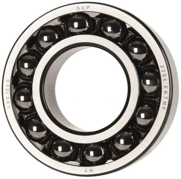 SKF - 30mm Bore Diam, 62mm OD, Open Self Aligning Radial Ball Bearing - 20mm Wide, 2 Rows, Round Bore, 1,510 Lb Static Capacity, 5,350 Lb Dynamic Capacity - Eagle Tool & Supply
