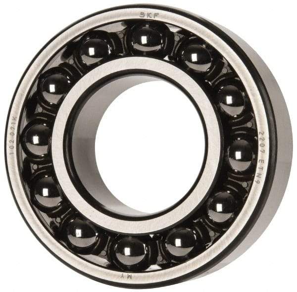 SKF - 35mm Bore Diam, 72mm OD, Open Self Aligning Radial Ball Bearing - 23mm Wide, 2 Rows, Round Bore, 1,980 Lb Static Capacity, 6,900 Lb Dynamic Capacity - Eagle Tool & Supply
