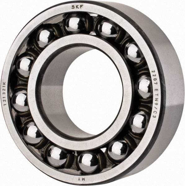 SKF - 35mm Bore Diam, 72mm OD, Open Self Aligning Radial Ball Bearing - 23mm Wide, 2 Rows, Round Bore, 1,980 Lb Static Capacity, 6,900 Lb Dynamic Capacity - Eagle Tool & Supply