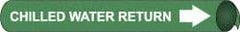 NMC - Pipe Marker with Chilled Water Return Legend and Arrow Graphic - 2-1/2 to 3-1/4" Pipe Outside Diam, White on Green - Eagle Tool & Supply