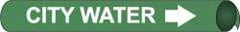 NMC - Pipe Marker with City Water Legend and Arrow Graphic - 3-3/8 to 4-1/2" Pipe Outside Diam, White on Green - Eagle Tool & Supply