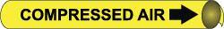 NMC - Pipe Marker with Compressed Air Legend and Arrow Graphic - 3-3/8 to 4-1/2" Pipe Outside Diam, Black on Yellow - Eagle Tool & Supply