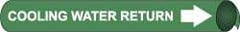 NMC - Pipe Marker with Cooling Water Return Legend and Arrow Graphic - 1-1/8 to 2-3/8" Pipe Outside Diam, White on Green - Eagle Tool & Supply