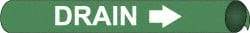 NMC - Pipe Marker with Drain Legend and Arrow Graphic - 3-3/8 to 4-1/2" Pipe Outside Diam, White on Green - Eagle Tool & Supply