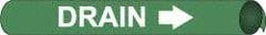 NMC - Pipe Marker with Drain Legend and Arrow Graphic - 3-3/8 to 4-1/2" Pipe Outside Diam, White on Green - Eagle Tool & Supply