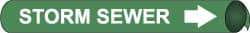 NMC - Pipe Marker with Storm Sewer Legend and Arrow Graphic - 3-3/8 to 4-1/2" Pipe Outside Diam, White on Green - Eagle Tool & Supply