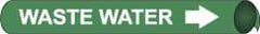 NMC - Pipe Marker with Waste Water Legend and Arrow Graphic - 2-1/2 to 3-1/4" Pipe Outside Diam, White on Green - Eagle Tool & Supply