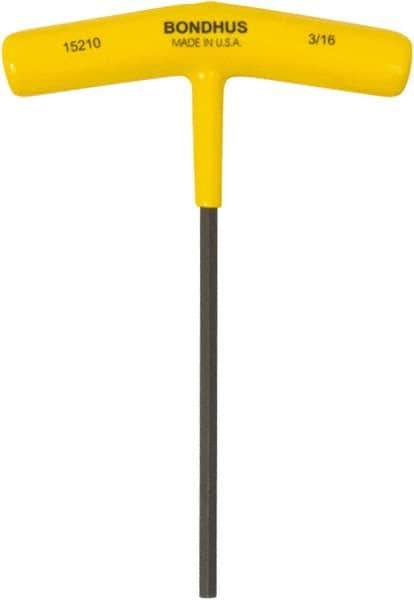 Bondhus - 3/16" Hex, T-Handle Cushion Grip, Hex Key - 6" OAL, Protanium High Torque Steel, Inch System of Measurement - Eagle Tool & Supply