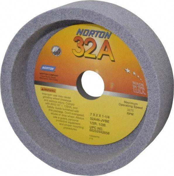 Norton - 7" Diam, 1-1/4" Hole Size, 2" Overall Thickness, 46 Grit, Type 6 Tool & Cutter Grinding Wheel - Coarse Grade, Aluminum Oxide, J Hardness, Vitrified Bond, 3,275 RPM - Eagle Tool & Supply