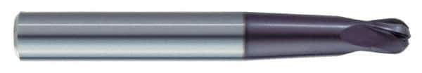 Kennametal - 3/8" Diam, 3/8" LOC, 4 Flute Solid Carbide Ball End Mill - AlTiN Finish, Single End, 5" OAL, 1/2" Shank Diam, Spiral Flute - Eagle Tool & Supply
