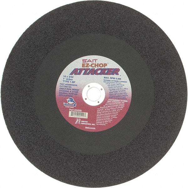 Sait - 14" Aluminum Oxide Cutoff Wheel - 3/32" Thick, 1" Arbor, 4,400 Max RPM, Use with Chop Saws - Eagle Tool & Supply
