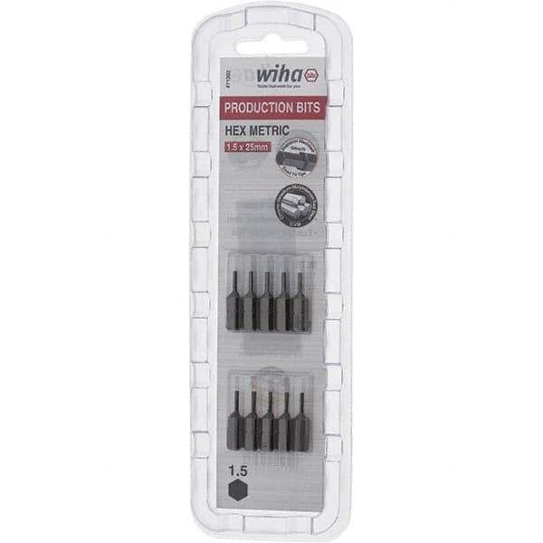 Wiha - 1.5mm Hex Screwdriver Bit - 1/4" Drive, 1" OAL - Eagle Tool & Supply