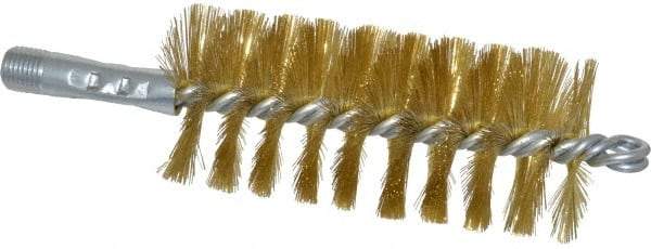 Schaefer Brush - 4-1/2" Brush Length, 2" Diam, Double Stem, Single Spiral Tube Brush - 8" Long, Brass, 1/4" NPSM Male Connection - Eagle Tool & Supply