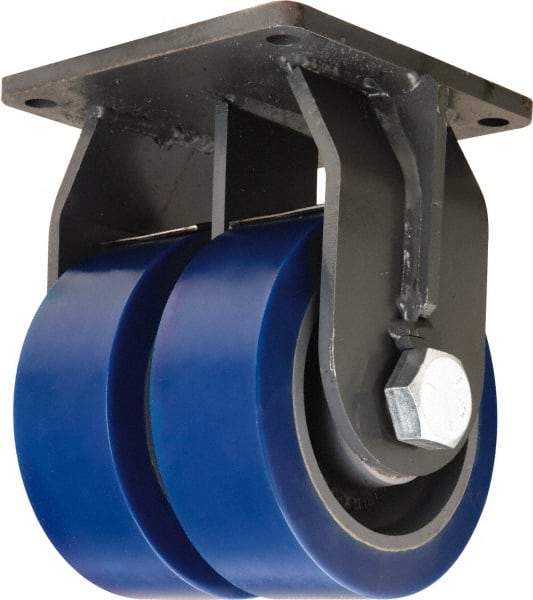 Hamilton - 8" Diam x 3" Wide x 11" OAH Top Plate Mount Dual Rigid Caster - Polyurethane Mold on Forged Steel, 7,000 Lb Capacity, Tapered Roller Bearing, 8-1/2 x 8-1/2" Plate - Eagle Tool & Supply