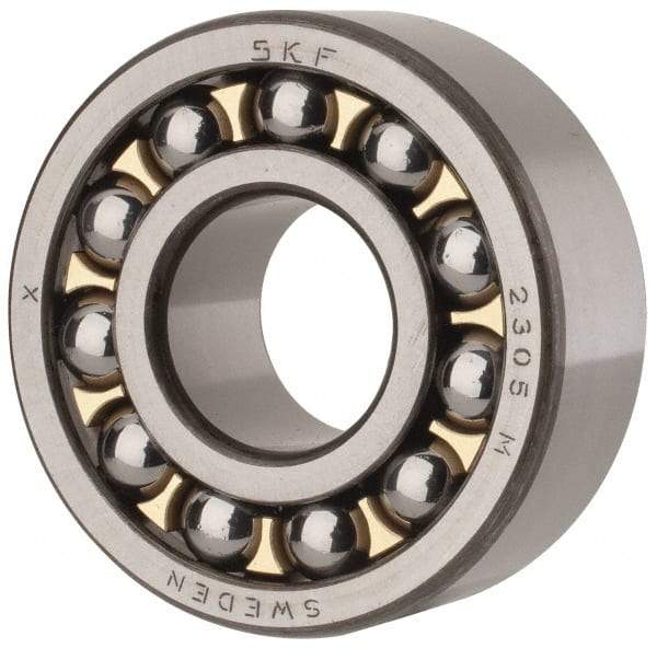 SKF - 25mm Bore Diam, 62mm OD, Open Self Aligning Radial Ball Bearing - 24mm Wide, 2 Rows, Round Bore, 1,470 Lb Static Capacity, 5,440 Lb Dynamic Capacity - Eagle Tool & Supply