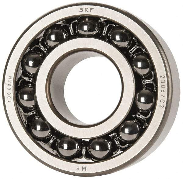 SKF - 30mm Bore Diam, 72mm OD, Open Self Aligning Radial Ball Bearing - 27mm Wide, 2 Rows, Round Bore, 1,980 Lb Static Capacity, 7,010 Lb Dynamic Capacity - Eagle Tool & Supply