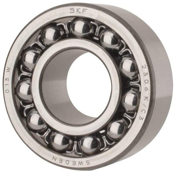 SKF - 30mm Bore Diam, 72mm OD, Open Self Aligning Radial Ball Bearing - 27mm Wide, 2 Rows, Round Bore, 1,980 Lb Static Capacity, 7,010 Lb Dynamic Capacity - Eagle Tool & Supply