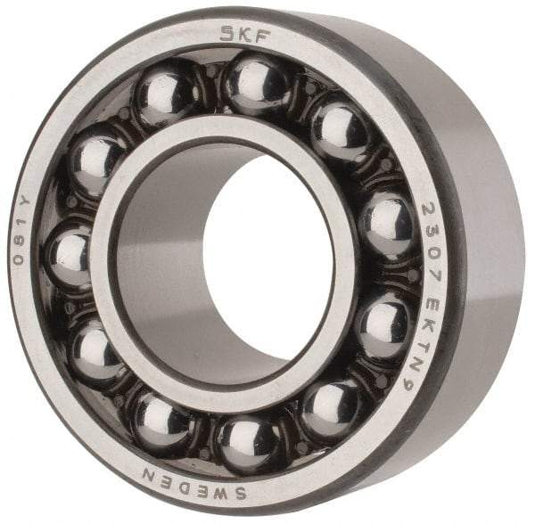 SKF - 35mm Bore Diam, 80mm OD, Open Self Aligning Radial Ball Bearing - 31mm Wide, 2 Rows, Round Bore, 2,520 Lb Static Capacity, 8,930 Lb Dynamic Capacity - Eagle Tool & Supply